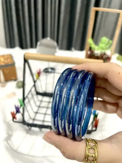 Glossy Ribbed Bangles-Blue