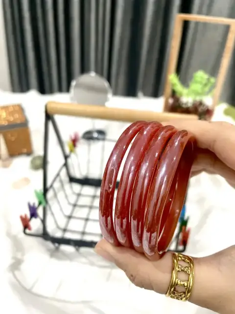 Glossy Ribbed Bangles-Brick Red