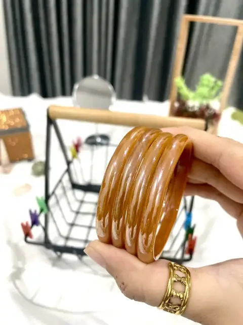 Glossy Ribbed Bangles-Orange